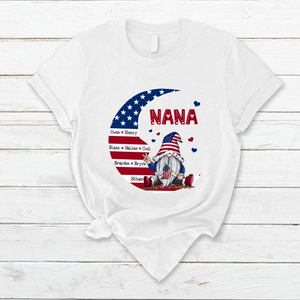 Personalized US 4th of July Grandma Kid Moon American Flag T-shirt