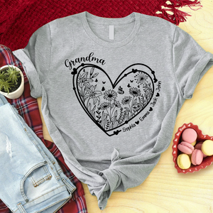 Personalized Grandma Wild flower in heart T-shirt