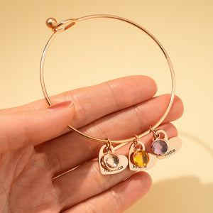 Personalized Name & Birthstone Family Bangle Heart Bracelet - For Mom/Grandma