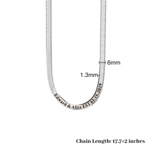 Personalized Engraved Name Flat Snake Bone Chain Necklace