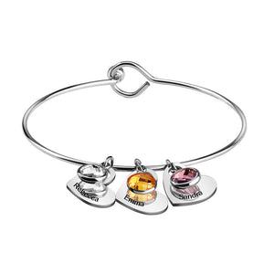 Personalized Name & Birthstone Family Bangle Heart Bracelet - For Mom/Grandma