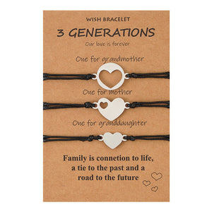 3 GENERATIONS Family Heart Card Bracelets