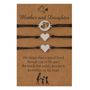 Mother and 2 Daughters Heart Card Bracelets