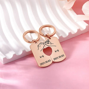 Personalized Pinky Promise Couple Keychain Set Engrave Name Matching Couple Gifts