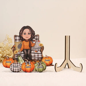 Grandma Sitting On Chair Pumpkins Personalized 2-Layer Wooden Plaque, Fall Season Decor