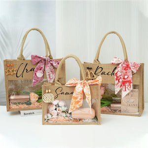 Personalized Beach Jute Tote Bag with Scarf