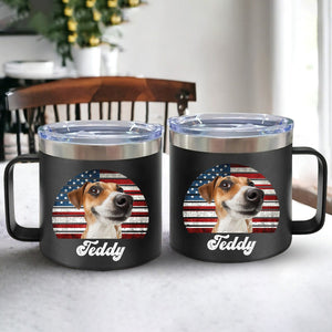 Dog Cat Vintage Retro Photo - Personalized 14oz Stainless Steel Tumbler With Handle