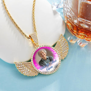 Personalized Memorial Photo Necklace with Wings