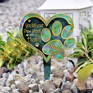 You Left Paw Print On Our Heart - Personalized Dog Acrylic Plaque Stake