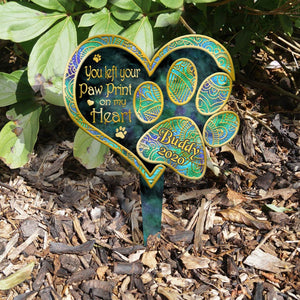 You Left Paw Print On Our Heart - Personalized Dog Acrylic Plaque Stake