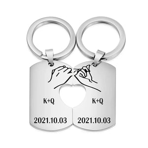 Personalized Pinky Promise Couple Keychain Set Engrave Name Matching Couple Gifts