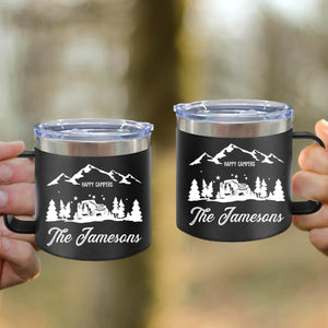 Happy Campers - Gift For Camping Lovers - Personalized 14oz Stainless Steel Tumbler With Handle