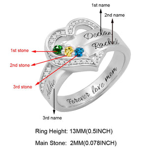 Heart Engraved Name and Birthstone Ring for Women Personalized 925 Sterling Silver Ring