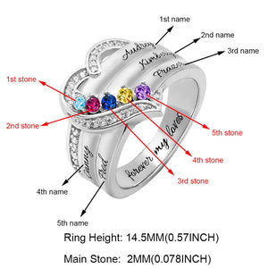 Heart Engraved Name and Birthstone Ring for Women Personalized 925 Sterling Silver Ring