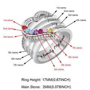 Heart Engraved Name and Birthstone Ring for Women Personalized 925 Sterling Silver Ring