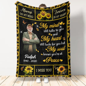 Sunflower My Mind Still Talk To You - Personalized Blanket - Memorial