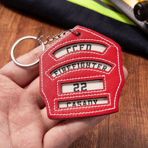 Personalized Leather Firefighter Helmet Shield Keychain