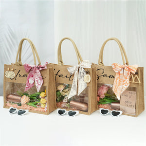 Personalized Beach Jute Tote Bag with Scarf