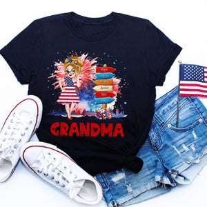 Grandma Kids Flower Fireworks- 4th Of July Independence Day -  Personalized T-shirt