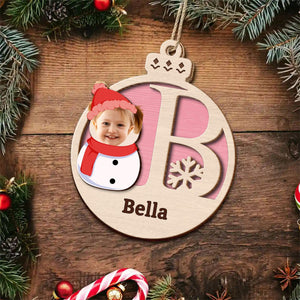 Christmas Snowman Monogram - Personalized 2-Layered Wooden Ornament