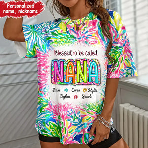 Personalized 3D Scribble Doodle Spandex T-shirt - Blessed to be called Grandma Nana Gigi