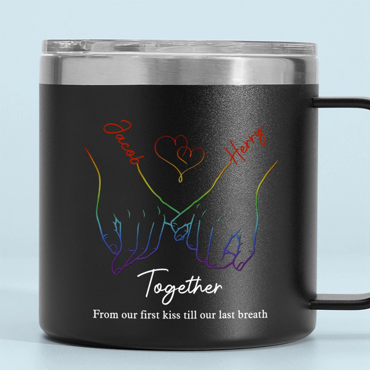 Live Openly, Love Freely, LGBTQ+ Couples - Gift For Couples, Personalized 14oz Stainless Steel Tumbler With Handle