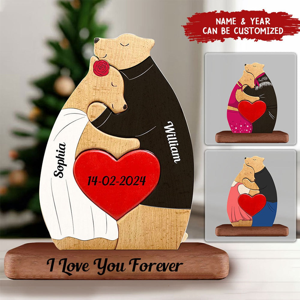 Man, Woman Couple Gift, Personalized Bear Puzzle Wooden - Wooden Pet Carvings - Gift For Family