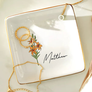 Birth Flowers For Women - Personalized Ring Dish