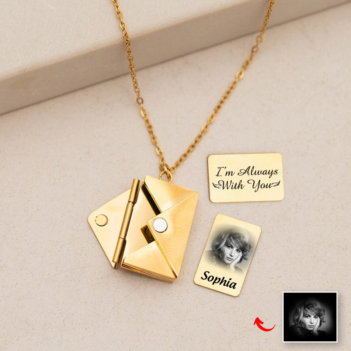 I am always with you - Personalized Memorial Photo Envelope Locket Necklace