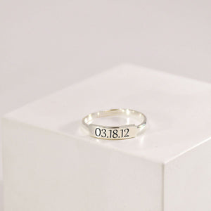 Personalized Delicate Dainty Bar Date Ring