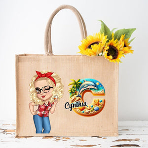 Summer Is Calling Beach Vacation Monogram - Personalized Beach Jute Tote Bag