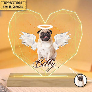 Custom Pet Photo With Angel Wings Heart-shaped Personalized Memorial Acrylic Plaque LED Lamp Night Light