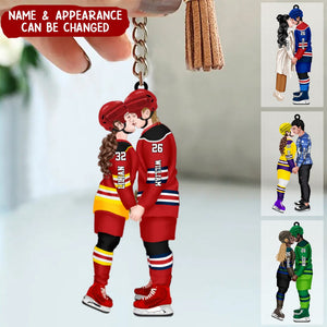 Personalized Acrylic Custom Shape Ornament-Couple Gift-Ice Hockey Couple Acrylic Keychain