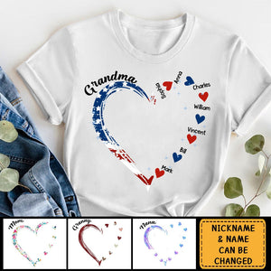 Grandma and Grandkids Hearts Personalized Pure cotton T Shirt