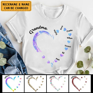 Grandma and Grandkids Hearts Personalized Pure cotton T Shirt