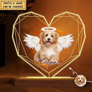 Custom Pet Photo With Angel Wings Heart-shaped Personalized Memorial Acrylic Plaque LED Lamp Night Light