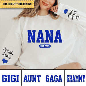 Personalized Grandma Est And Kids Sweatshirt - Glitter Custom Name