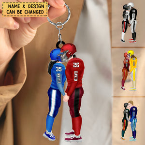 Personalized American Football Kissing Couple Keychain