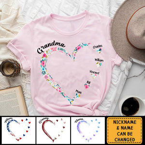 Grandma and Grandkids Hearts Personalized Pure cotton T Shirt