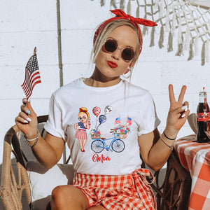 Personalized T-Shirt - 4th of July Grandma Mom Bike With Little Balloon Kids