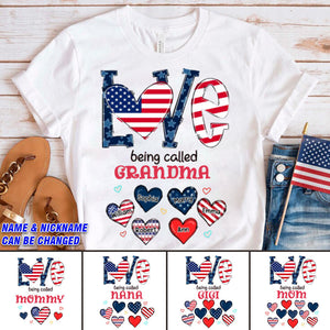 Personalized Love Is Being Called Grandma Auntie Mom American Flag Pattern T-shirt