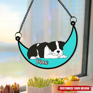 Personalized Memorial Suncatcher -Sleeping Pet on Moon Loss of Pet Sympathy Gift