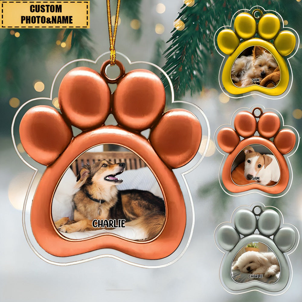 Golden Silver Bronze Custom Dog Photo Acrylic Ornament