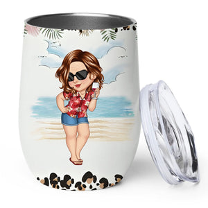 Summer Is Calling Beach Vacation Monogram - Leopard Version - Personalized Wine Tumbler