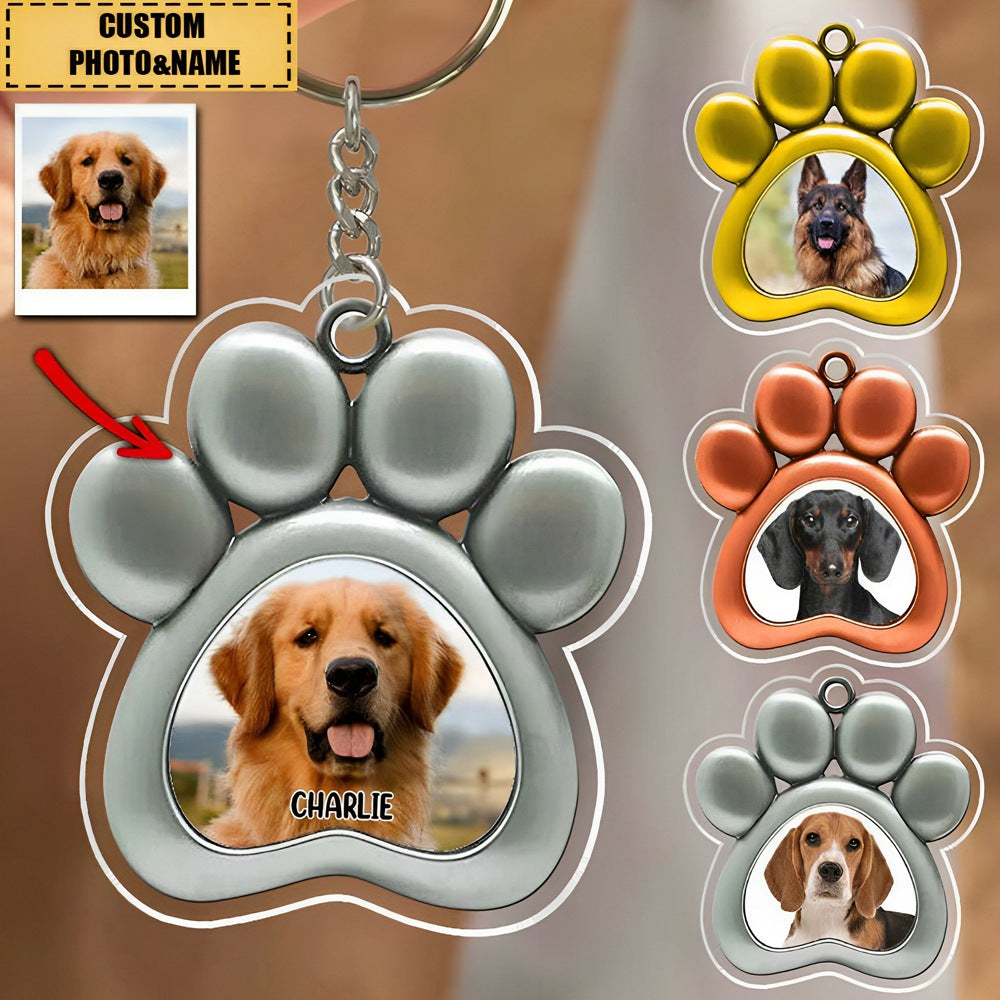 Golden Silver Bronze Custom Dog Photo Acrylic Keychain