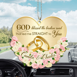 Floral Couple Rings God Blessed Personalized Ornament