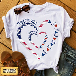 4th of July Grandma Mom Kids Heart In Heart Personalized T-Shirt