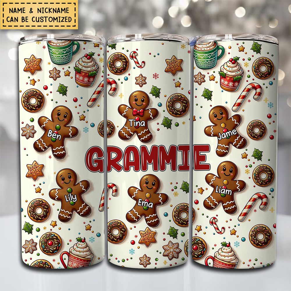 Christmas Biscuit Grandkids Personalized Tumbler Gift for Grandmas Moms Autnies