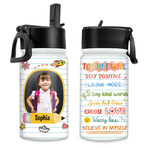 Personalized Back To School Affirmation Kids Water Bottle With Straw Lid