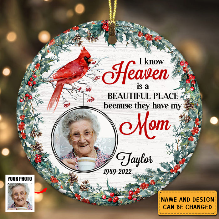 Heaven Is A Beautiful Place Memo Cardinal Photo Circle Ornament